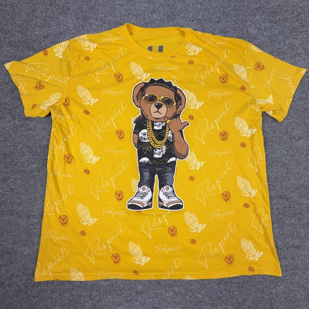 Hustle Shirt Mens 4XL Yellow Bear Respect Graphic Streetwear Hip Hop Tee